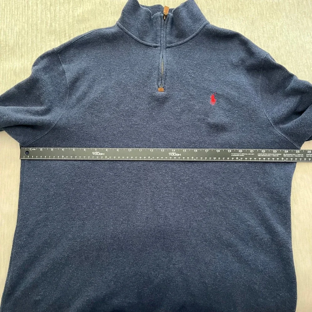 Polo Ralph Lauren Mens XL Quarter Zip Pullover Sweater Navy Blue Red Pony Logo